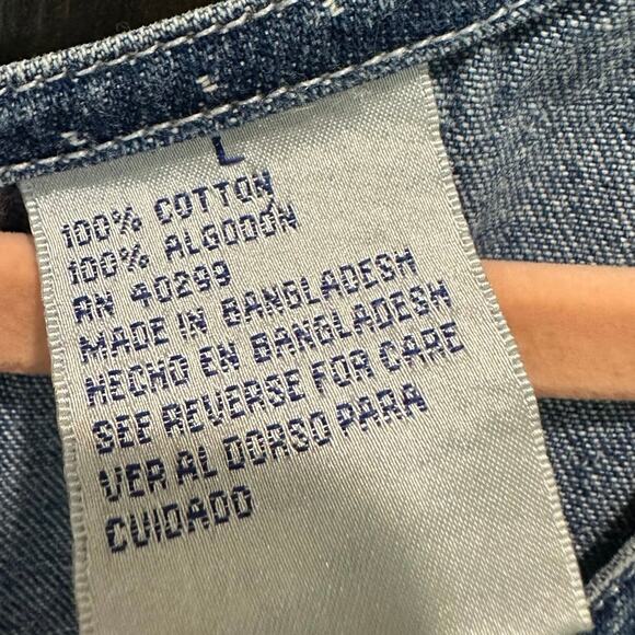 Vintage 90s Denim Polka Dot Boxy Apron Dress Classic Preppy 90s Minimalist - Picture 9 of 10